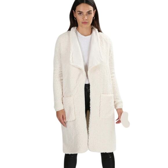 NSF Toni Teddy Faux Fur Long Duster Coat in Ivory Size M - Picture 10 of 14